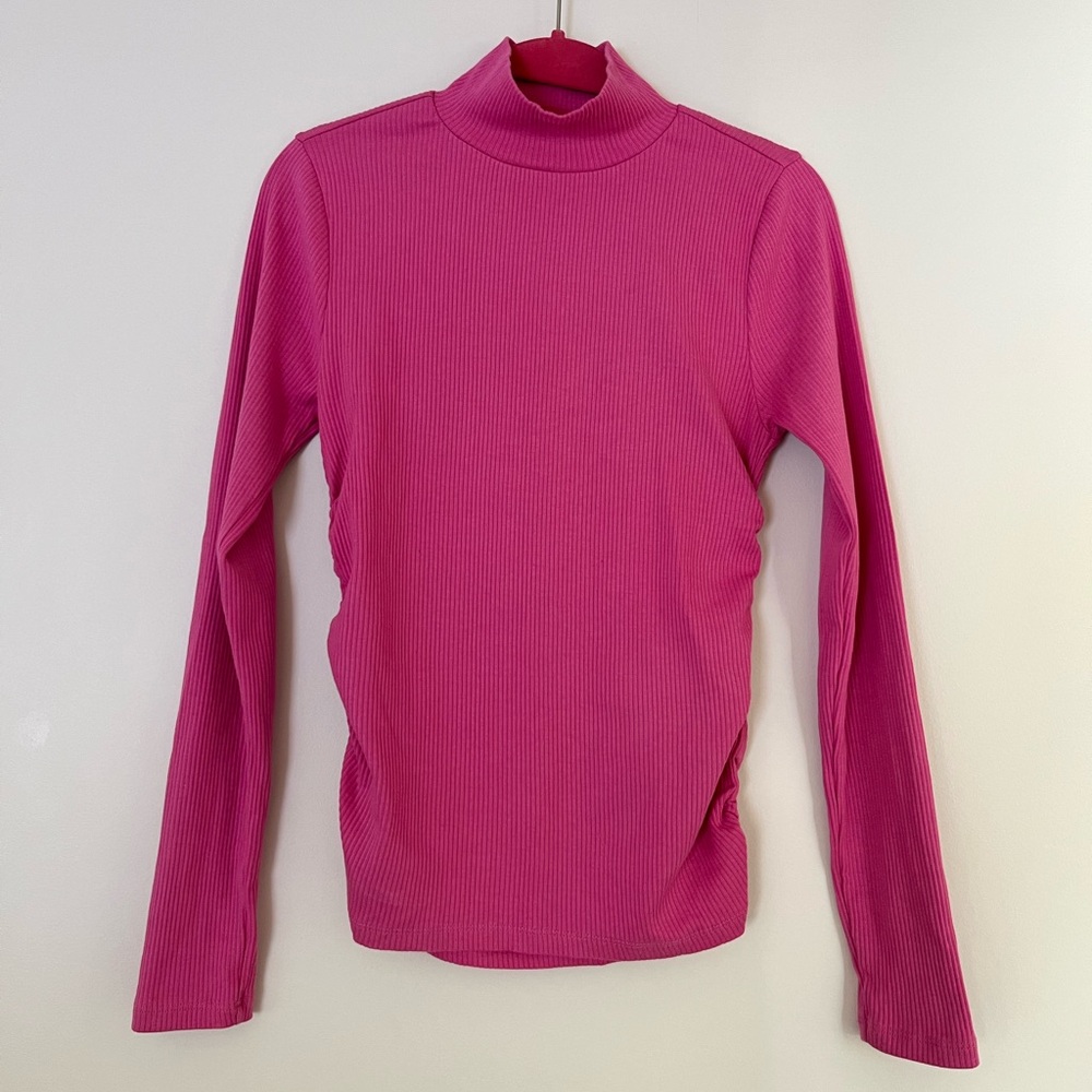 J. Crew Factory Ribbed Mock Neck Long Sleeve Top in Fuchsia Pink